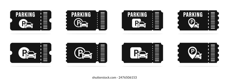 Conjunto de iconos de ticket de estacionamiento. Aparcamiento. Pase de estacionamiento. Comprobante de aparcamiento