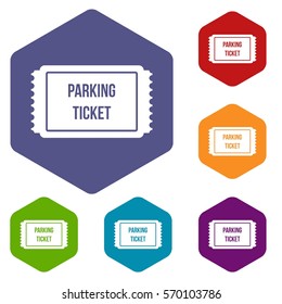Parking ticket icons set rhombus in different colors isolated on white background