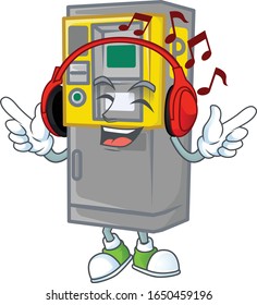 Parking ticket machine cartoon character design Listening music on a headset