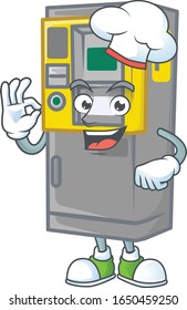 Parking ticket machine cartoon character in a chef dress and white hat