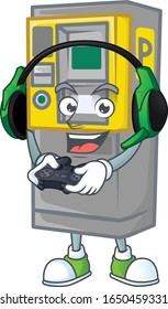 Parking ticket machine cartoon picture play a game with headphone and controller