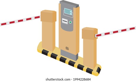 Parking ticket machine with security barrier on white background. Vector illustration. Access control concept.