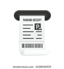 Parking ticket. Parking receipt template Paper receipt from ticket machine slot. Parking zone. Pos terminal before barrier, for payment of bill or tax. Vector illustration