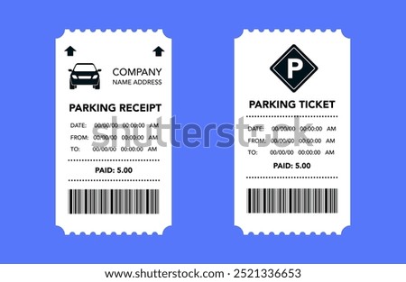 Parking tickets of parking machines. Parking ticket paper tear