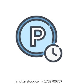 Parking Time color line icon. Parking Sign with P and Clock vector outline colorful sign.