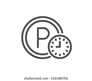 Parking time line icon. Car park clock sign. Transport place symbol. Quality design element. Classic style. Editable stroke. Vector