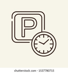 Parking time line icon. Car park, clock, sign. Public services concept. Vector illustration can be used for topics like service, technology, advertising