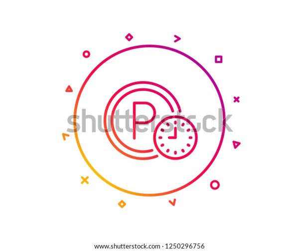Parking time line icon. Car park clock\
sign. Transport place symbol. Gradient pattern line button. Parking\
time icon design. Geometric shapes.\
Vector