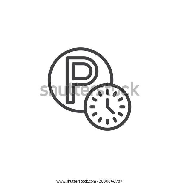 Parking time line icon.\
linear style sign for mobile concept and web design. Car parking\
and clock outline vector icon. Symbol, logo illustration. Vector\
graphics