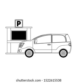 parking toll booth and car over white background, vector illustration
