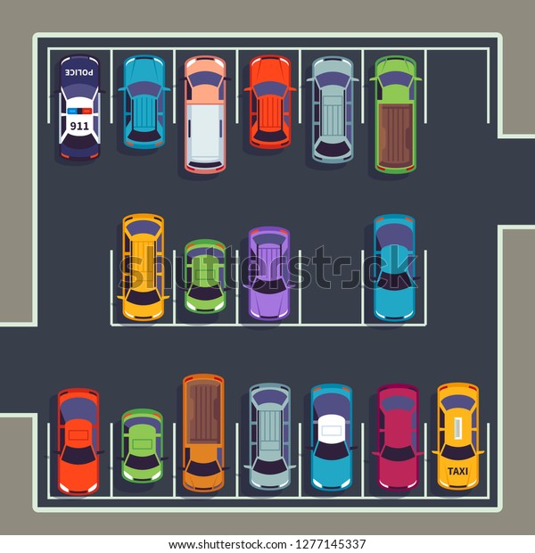 駐車場の平面図 駐車場に多くの車 上から駐車場に様々な車が 自動ベクター画像インフォグラフィックイラスト のベクター画像素材 ロイヤリティフリー Shutterstock