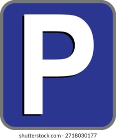 Icono de tráfico de estacionamiento con señal de tráfico cuadrada azul y letra P para guía del vehículo