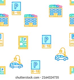 Parking Transport Vector Seamless Pattern Color Line Illustration