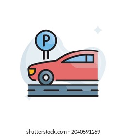 Ilustración del estilo de icono de contorno relleno del vector de estacionamiento. archivo Eps 10