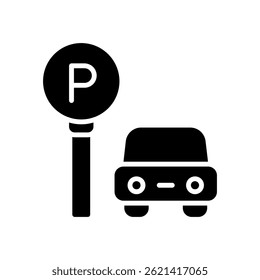 Parking Vector for Hotel Services and Vehicle Safety. Car park illustration. Accommodation facility convenience concept. Glyph Icon