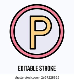Icono de Vector de estacionamiento, Icono de estilo de color lineal de Vector aislado, Trazo editable.