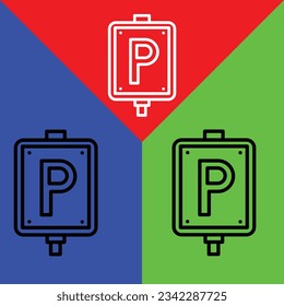 Parking Vector icon, Outline style, isolated on Red, Blue and Green Background.