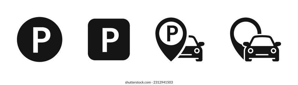 Iconos vectoriales de estacionamiento. Señal de estacionamiento. Juego de señales de estacionamiento. Iconos vectoriales de estacionamiento de automóviles. EPS 10