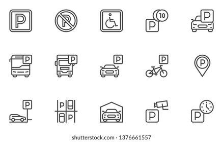 Parking Vector Line Icons Set. Parking Spaces, Car Park, Paid Parking. Editable Stroke. 48x48 Pixel Perfect.