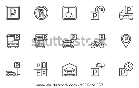 Parking Vector Line Icons Set. Parking Spaces, Car Park, Paid Parking. Editable Stroke. 48x48 Pixel Perfect.