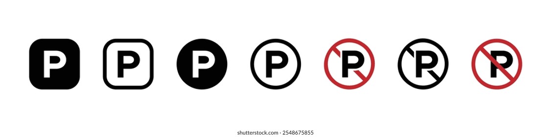 Sinais de vetor de estacionamento definidos. Estacionamento e desempacotamento de ícones de vetor