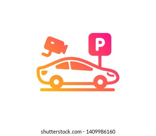 Parking with video monitoring icon. Car park sign. Transport place symbol. Classic flat style. Gradient parking security icon. Vector