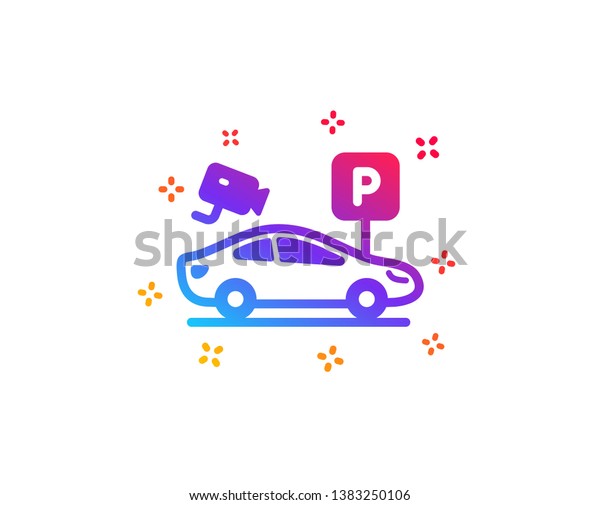 Parking with video monitoring icon. Car\
park sign. Transport place symbol. Dynamic shapes. Gradient design\
parking security icon. Classic style.\
Vector