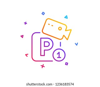 Parking with video monitoring line icon. Car park sign. Transport place symbol. Gradient line button. Parking security icon design. Colorful geometric shapes. Vector