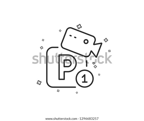 Parking with video\
monitoring line icon. Car park sign. Transport place symbol.\
Geometric shapes. Random cross elements. Linear Parking security\
icon design. Vector
