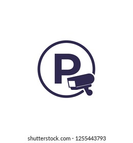parking with video surveillance, vector icon