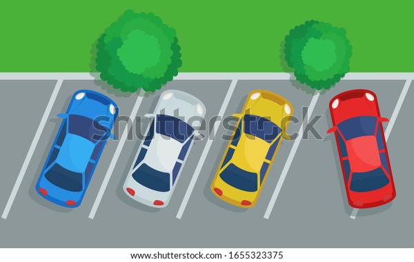 駐車違反 赤い車が分割台 上面図に駐車してあります 駐車場 ベクターイラスト フラットデザインの漫画スタイル のベクター画像素材 ロイヤリティフリー