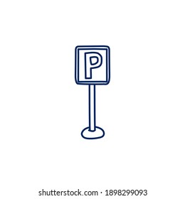 parking zone sign doodle sketch style icon. isolated on white background simple ink hand drawn Vector illustration