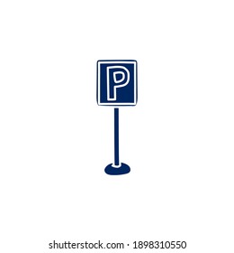 parking zone sign silhouette doodle icon on white background. simple ink hand drawn Vector illustration