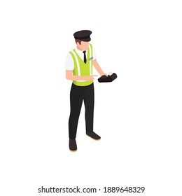 Parking zone staff character giving receipt isometric icon vectore illustration