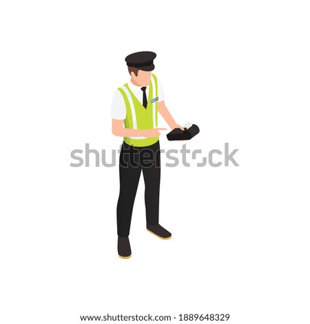 Parking zone staff character giving receipt isometric icon vectore illustration