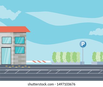 parking zone with ticket machine and barricade scene