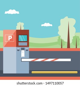 parking zone with ticket machine and barricade scene