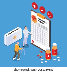 Parkinson disease concept 3d isometric vector illustration concept for banner, website, landing page, ads, flyer