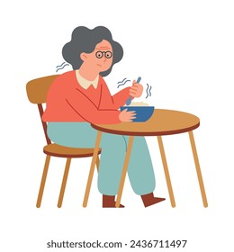 mujer de parkinson comer ilustración vectorial