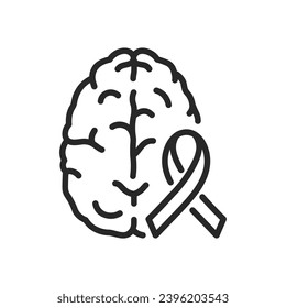 Icono cerebral de Parkinson. Símbolo lineal delgado para la salud neurológica y la promoción. Signo de vector de contorno aislado.