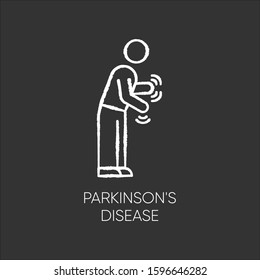 Parkinson's disease chalk icon. Movement, walking difficulty. Shaking and rigidity. Parkinsonism. Parkinsonian syndrome. Mental health. Psychiatry, neurology. Isolated vector chalkboard illustration