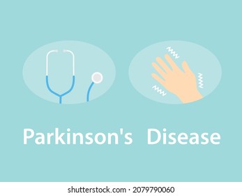 Parkinson's disease concept, stehoscope and shaking hand - vector illustration
