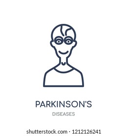 Parkinson's disease icon. Parkinson's disease linear symbol design from Diseases collection. Simple outline element vector illustration on white background.