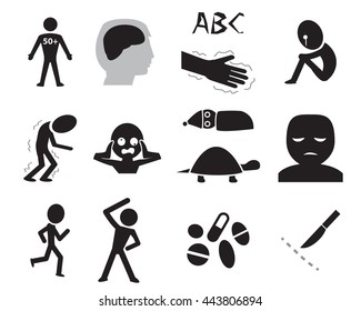 Parkinson's Disease Icons In Silhouette Style