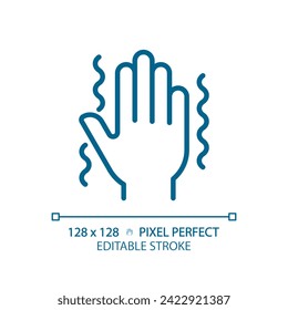 Parkinsons disease light blue icon. Central nervous system disorder. Hand tremor. Synapses illness. RGB color sign. Simple design. Web symbol. Contour line. Flat illustration. Isolated object