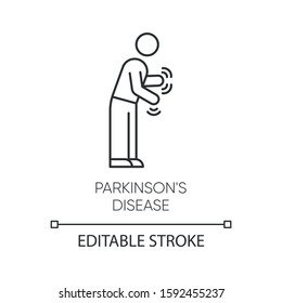 Parkinson's disease linear icon. Shaking, rigidity. Parkinsonism. Parkinsonian syndrome. Mental health issue. Thin line illustration. Contour symbol. Vector isolated outline drawing. Editable stroke