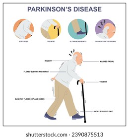  Parkinson's Disease Symptoms , vector illustration , flat style infographic