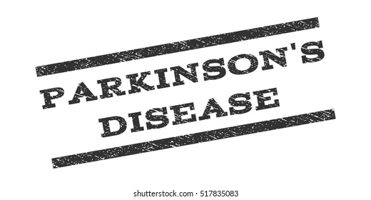 Parkinson'S Disease watermark stamp. Text caption between parallel lines with grunge design style. Rubber seal stamp with dust texture. Vector gray color ink imprint on a white background.