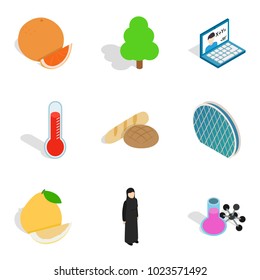 Parkland leisure icons set. Isometric set of 9 parkland leisure vector icons for web isolated on white background