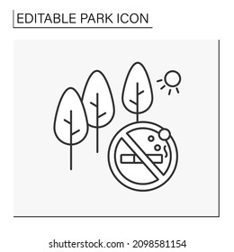 Parkland line icon. Smoke-free nature reserve. Areas where smoke are not allowed. Pointer. Park concept. Isolated vector illustration. Editable stroke